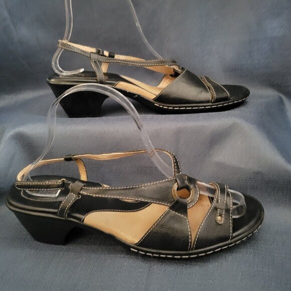 Clarks Shoes - CLARKS-ARTISAN-black leather strappy wedge 10M Womens Sandals
